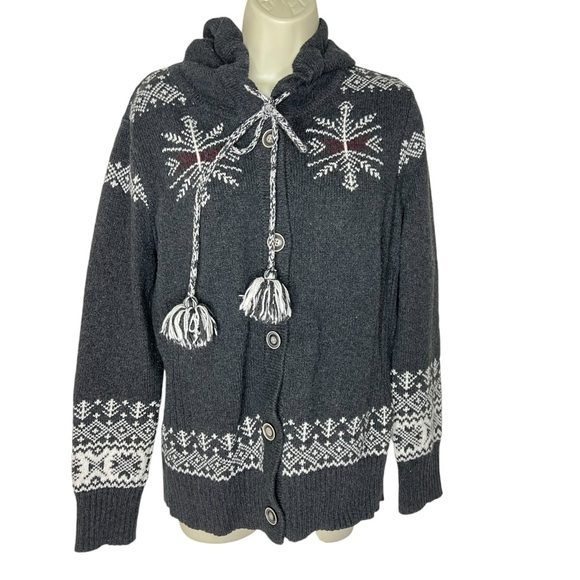 Eddie Bauer Nordic VTG Gray Snowflake Hooded Sweater Cardigan Jacket - Picture 1 of 8